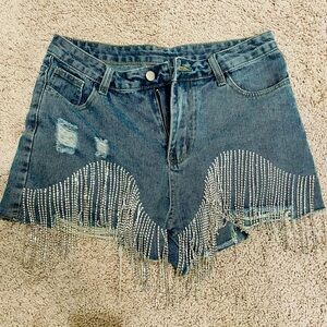 NWT Windsor Denim Shorts with Rhinestone Fringe, Size Medium